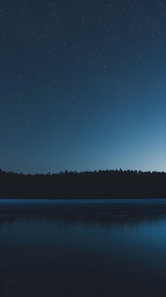 A quiet shoreline under a starry sky